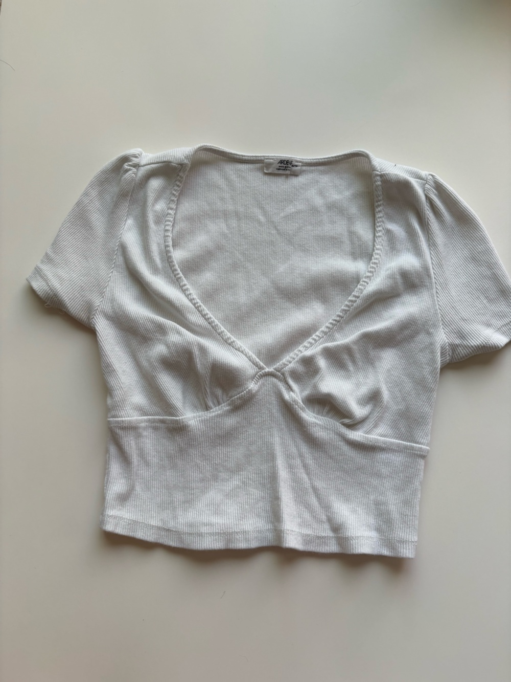 Ardene White Ribbed V-Neck Crop Top